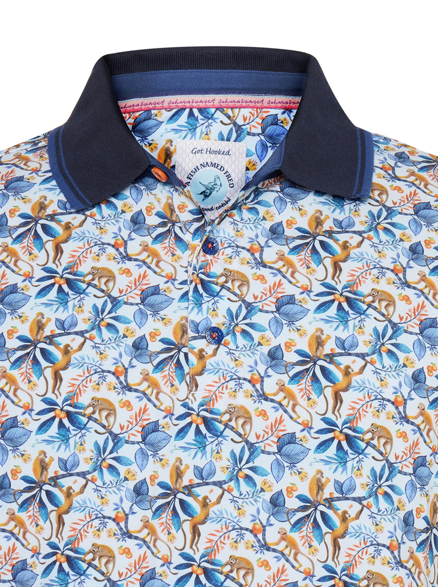 A Fish Named Fred - Monkey Print Polo in White