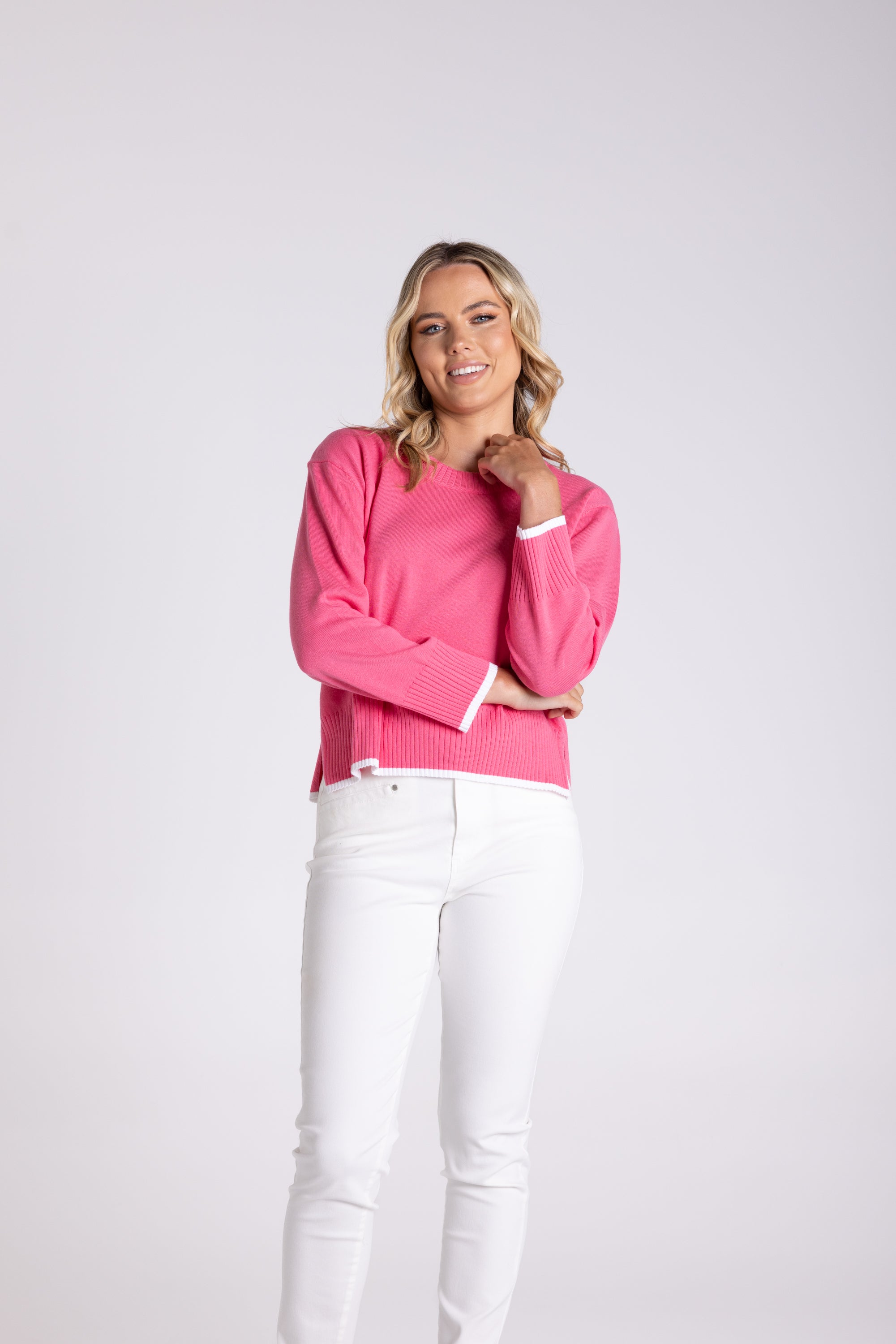 Two T's Boxy Knit W/Tipping - Flamingo