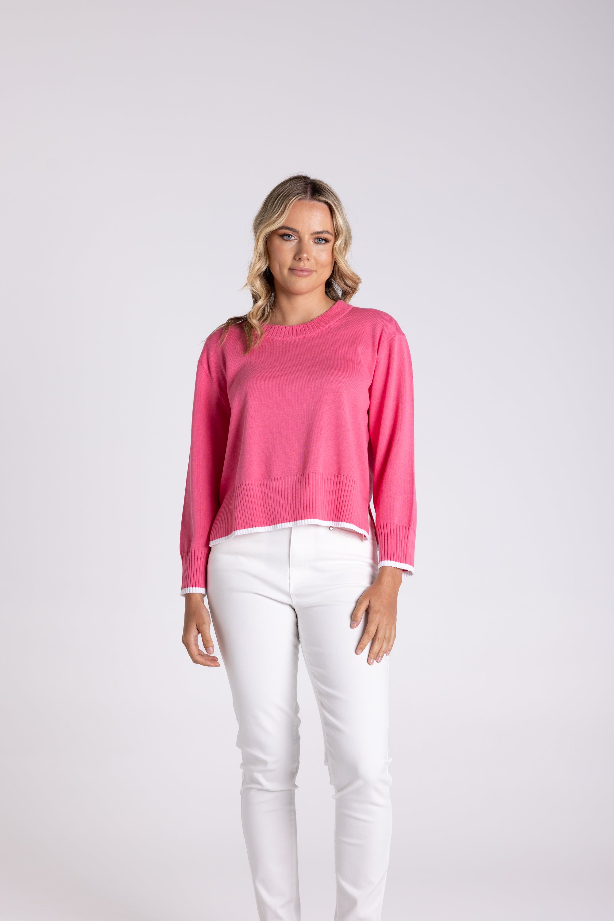 Two T's Boxy Knit W/Tipping - Flamingo