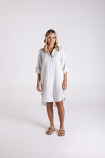 Load image into Gallery viewer, Two T's Multi Stripe Linen Shirt Dress - Multi Stripe
