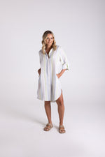 Load image into Gallery viewer, Two T's Multi Stripe Linen Shirt Dress - Multi Stripe
