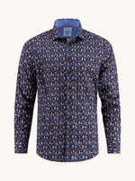 Load image into Gallery viewer, A Fish Named Fred - Bottle Row Print Shirt  - Navy

