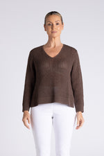 Load image into Gallery viewer, Two T's V Neck Tape Yarn Knit - Chestnut
