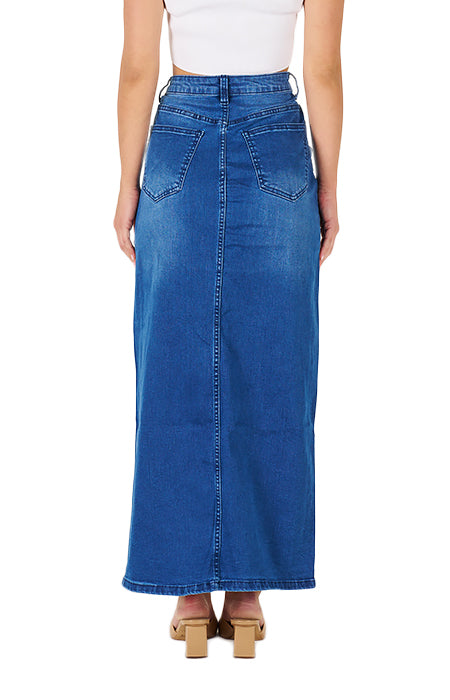 Wakee Denim Maxi Skirt in Blue