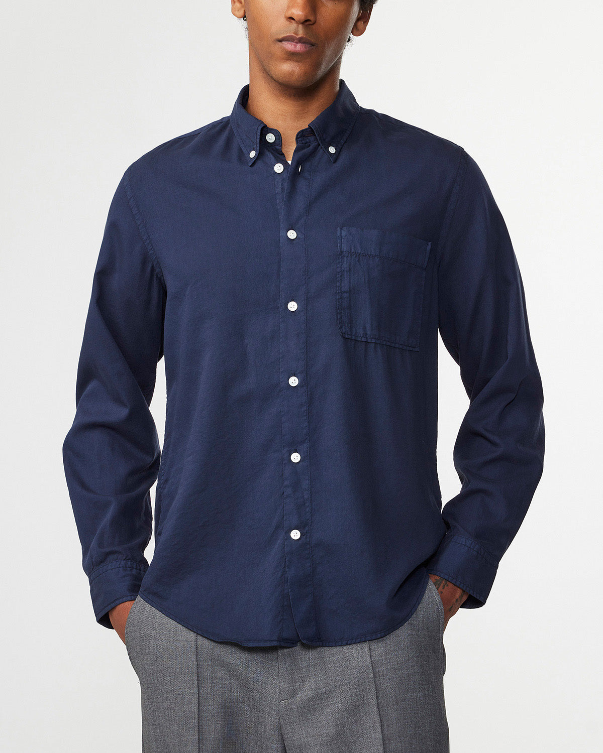 No Nationality Arne BD Poplin Shirt - Navy Blue