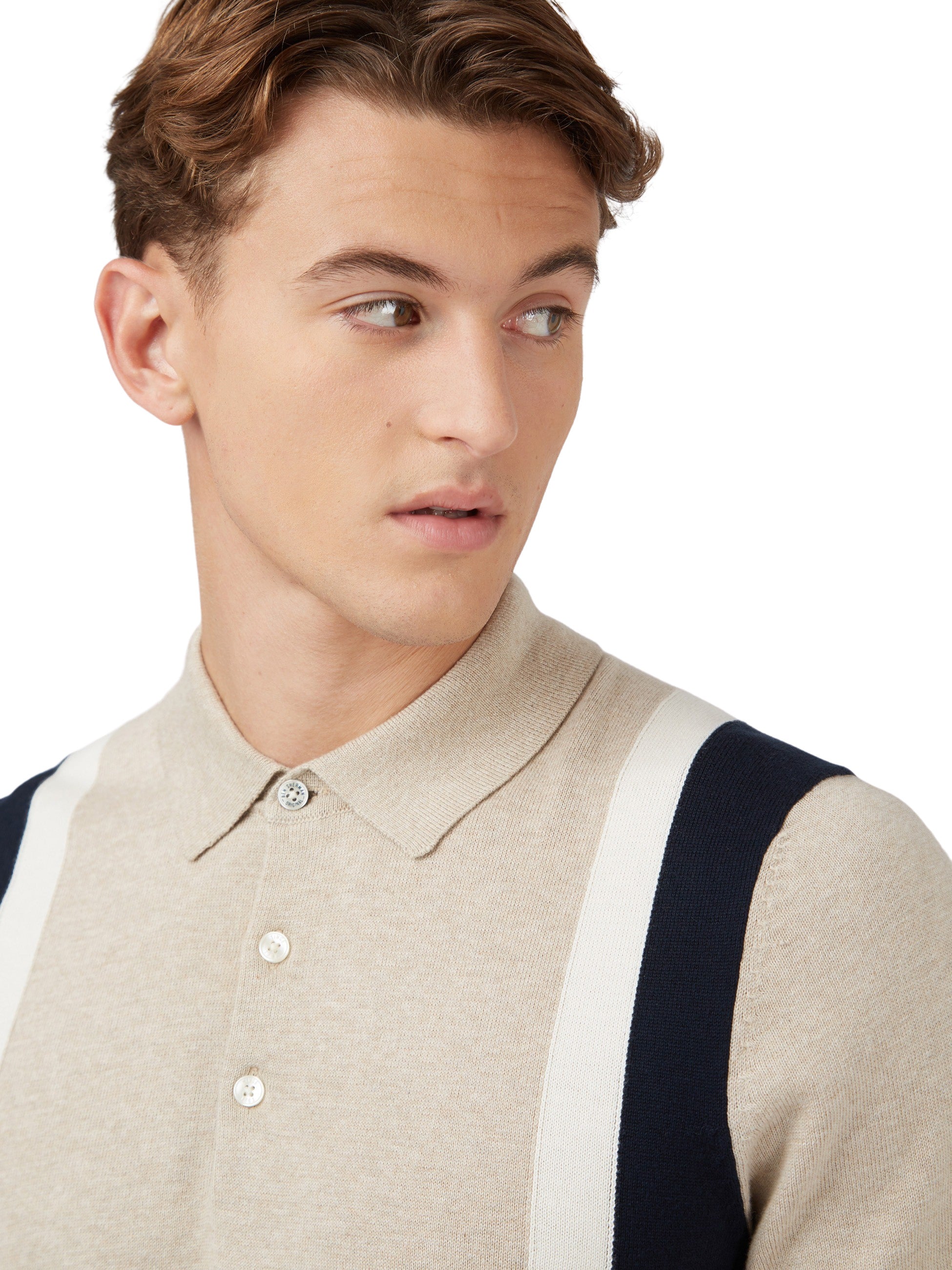 Ben Sherman Intarsia Stripe Polo - Biscuit