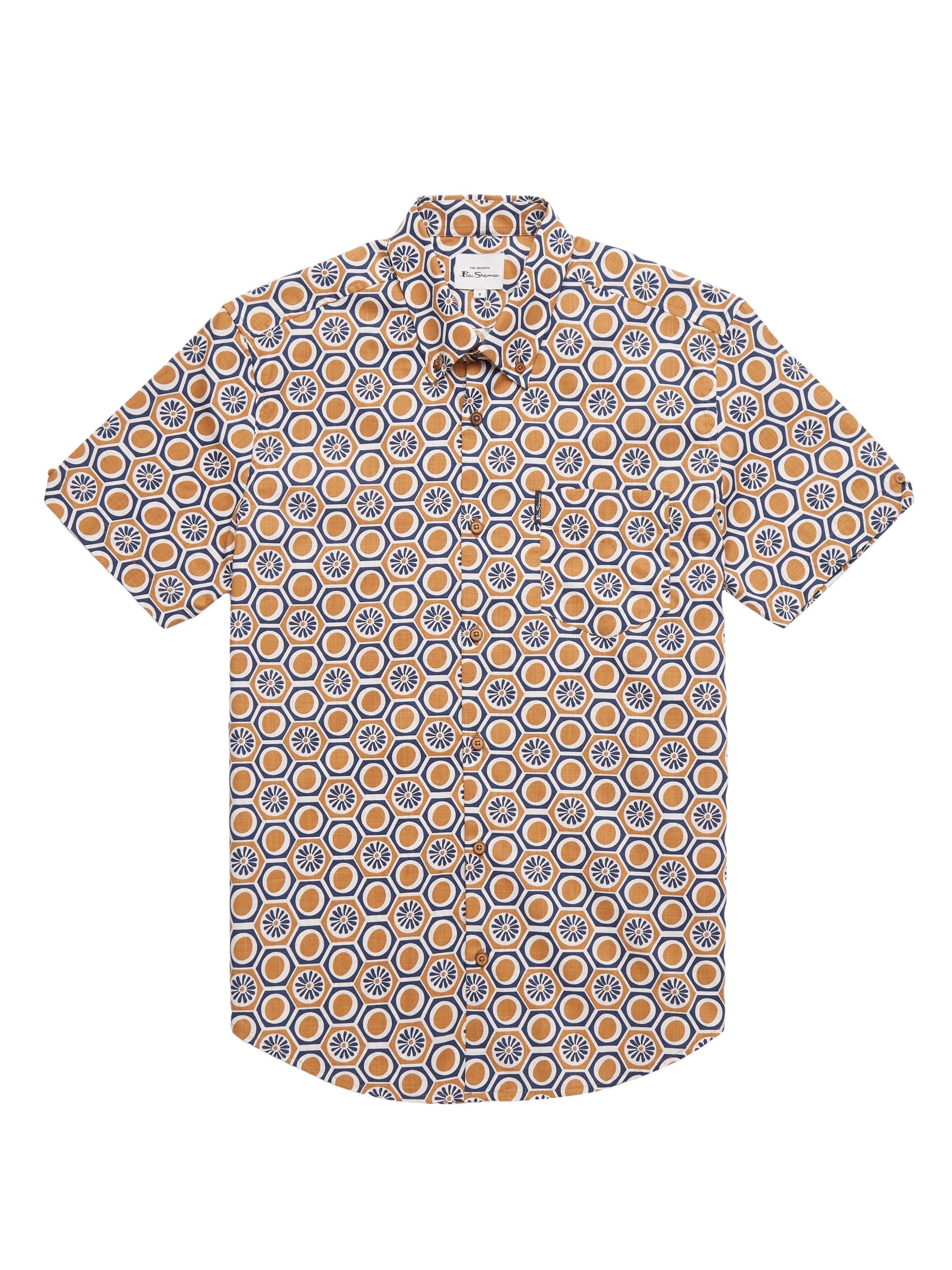 Ben Sherman Block Geo Print Short Sleeve Shirt - Ginger Tan