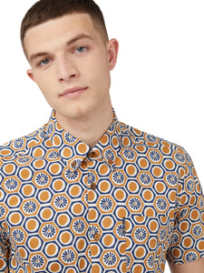 Ben Sherman Block Geo Print Short Sleeve Shirt - Ginger Tan