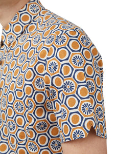 Ben Sherman Block Geo Print Short Sleeve Shirt - Ginger Tan