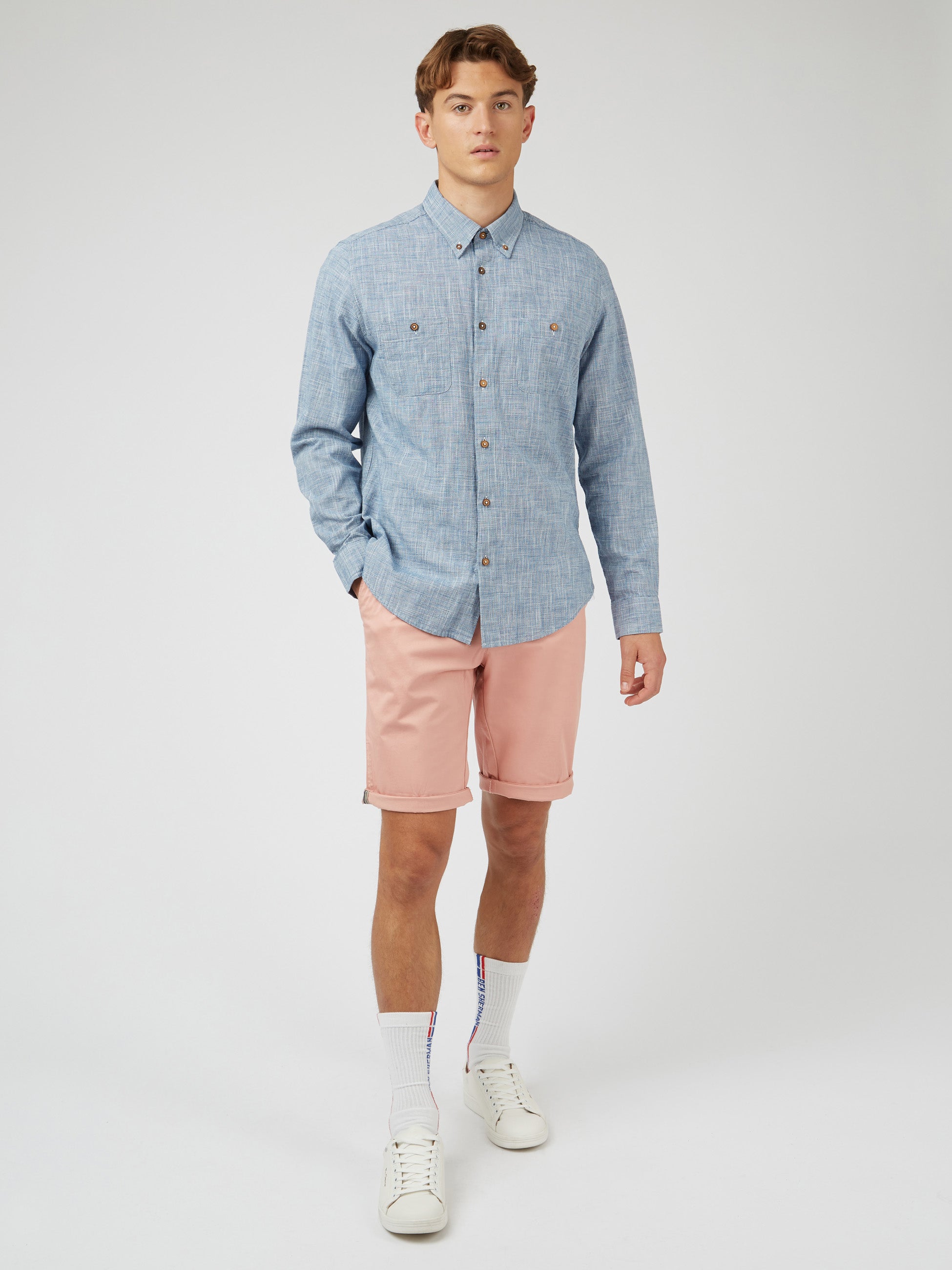 Ben Sherman Textured Plain Shirt - Blue Denim