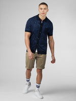 Load image into Gallery viewer, Ben Sherman Swirl Jacquard Button Through Knit Polo - Dark Navy
