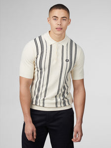 Ben Sherman Crinkle Cotton Stripe Knit Polo - Ivory