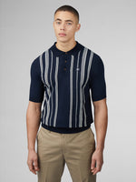 Load image into Gallery viewer, Ben Sherman Crinkle Cotton Stripe Knit Polo - Dark Navy
