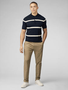 Ben Sherman Argyle Stripe Knit Polo - Dark Navy