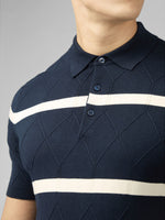 Load image into Gallery viewer, Ben Sherman Argyle Stripe Knit Polo - Dark Navy
