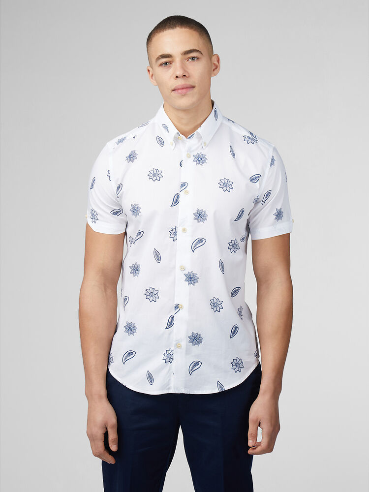 Ben Sherman Floral Print Short Sleeve Shirt - White