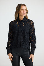 Load image into Gallery viewer, Brave and True Mary Jane Shirt - Black Broderie
