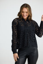 Load image into Gallery viewer, Brave and True Mary Jane Shirt - Black Broderie
