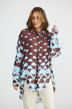 Load image into Gallery viewer, Brave and True Henley Shirt - Blue Brown Geo
