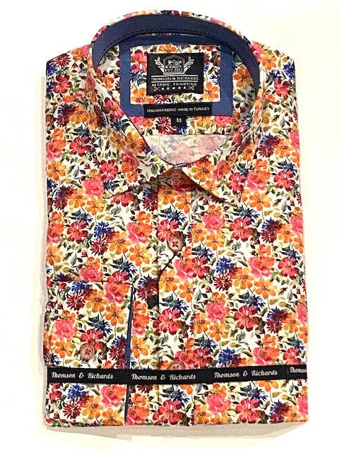 Thomson & Richards Fofana Floral Print Shirt - Candy