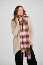 Load image into Gallery viewer, Holiday Ellesworth Scarf - Brown With Pink
