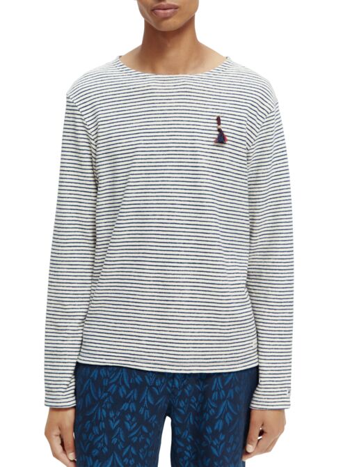 Scotch and Soda Long Sleeve Stripe Tee with Bandana - Navy