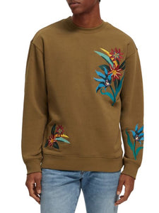 Scotch and Soda Worked Out Embroidered Sweat - Khaki