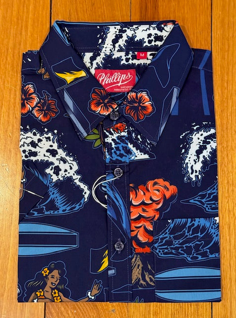 Phillips Of Melbourne Surfers Short Sleeve Shirt - Navy Multi