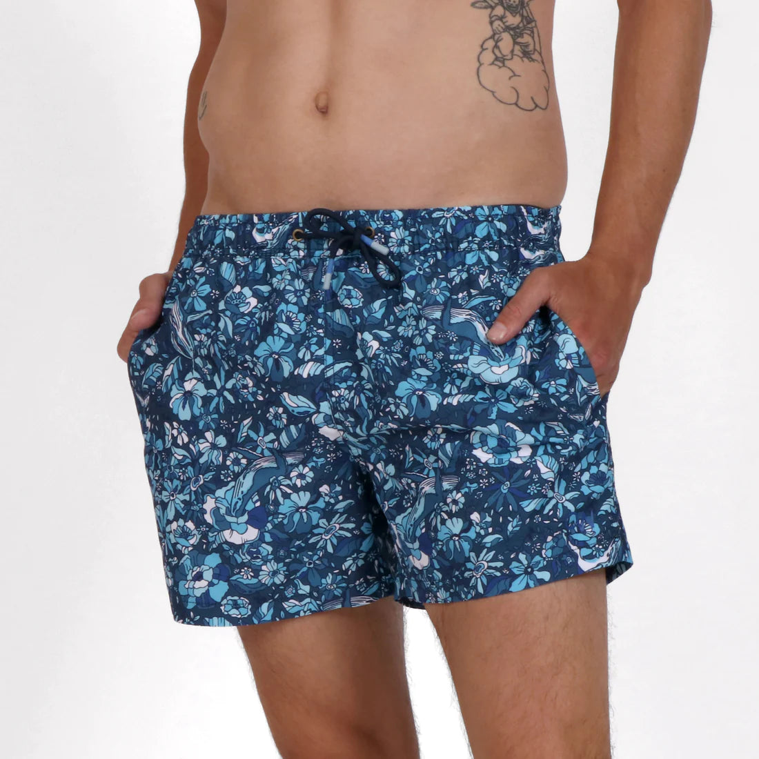 Original Weekend Swim Shorts - Whale of a Floral Print in Navy