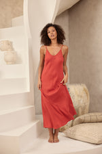 Load image into Gallery viewer, Shanty Coco Bias Dress - Cherry Linen Blend
