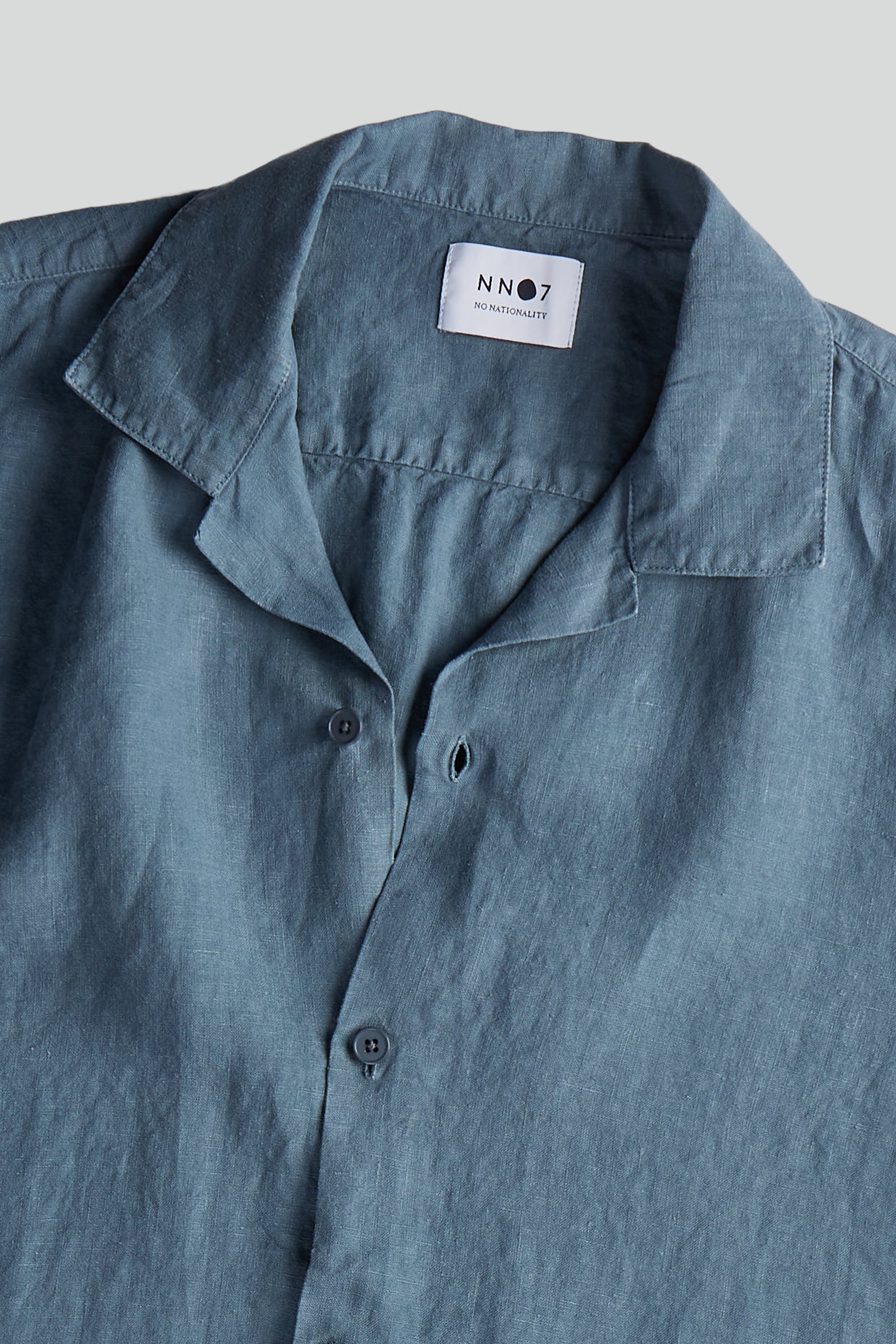 No Nationality Miyagi Linen Short Sleeve Shirt - Dusty Blue