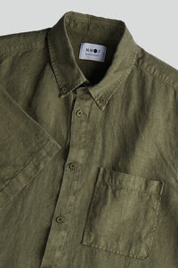 No Nationality Arne Linen Short Sleeve Shirt - Dark Olive