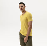 Load image into Gallery viewer, Olymp Linen Blend Vee Neck Tee - Brass
