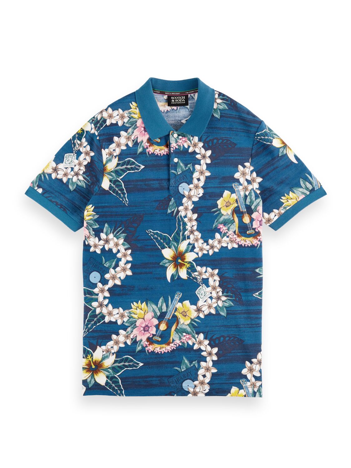 Scotch and Soda Printed Pique Polo - Navy Floral