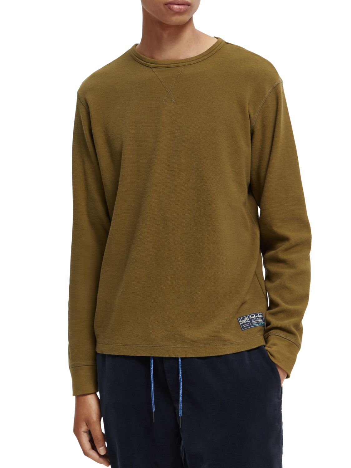 Scotch and Soda Structured Waffle Long Sleeve Tee - Military