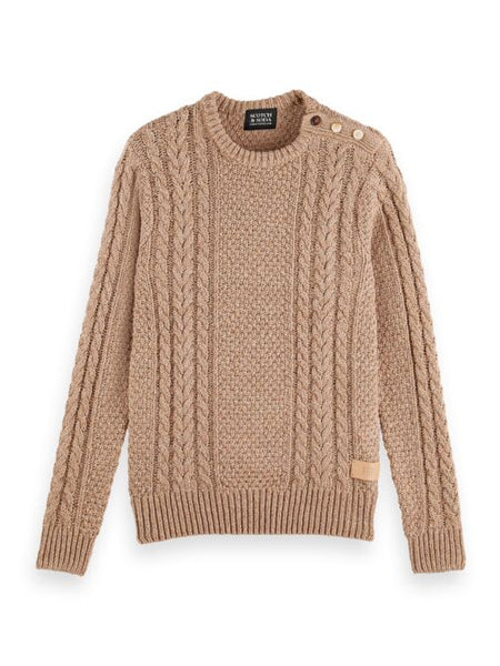 Sand Cable Knit Crew Pullover - MEN Knitwear