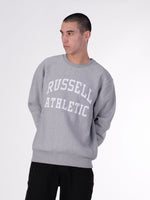 Load image into Gallery viewer, Russell Athletic Premium R Applique Arch Brand Crew Sweat in Grey Marl - Mitchell McCabe Menswear
