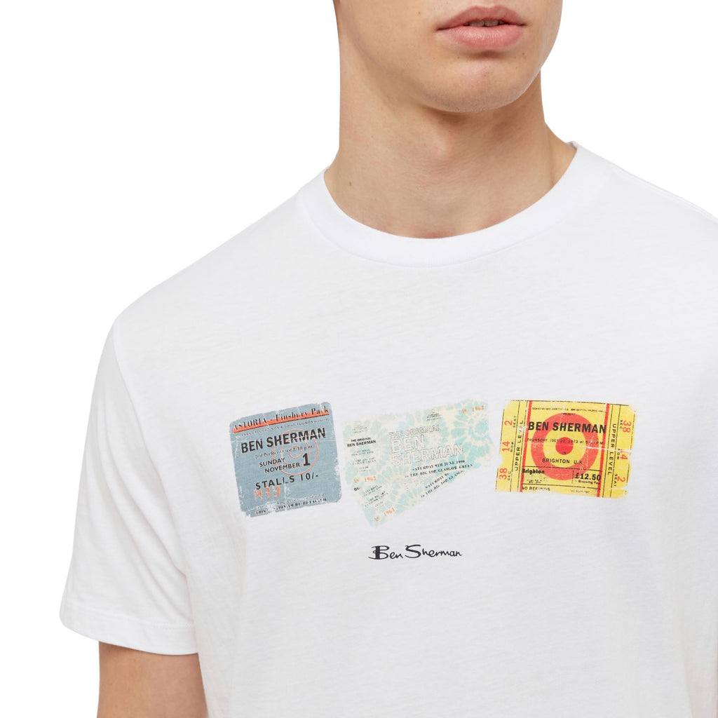 Ben Sherman Ticket Stub Print Tee - White - Mitchell McCabe Menswear