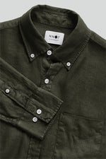 Load image into Gallery viewer, No Nationality Levon Linen Shirt - Dark Army
