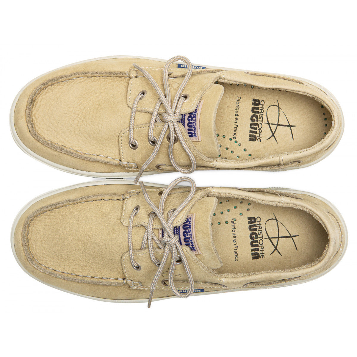 Christophe Auguin French Boat Shoe in Beige - Mitchell McCabe Menswear