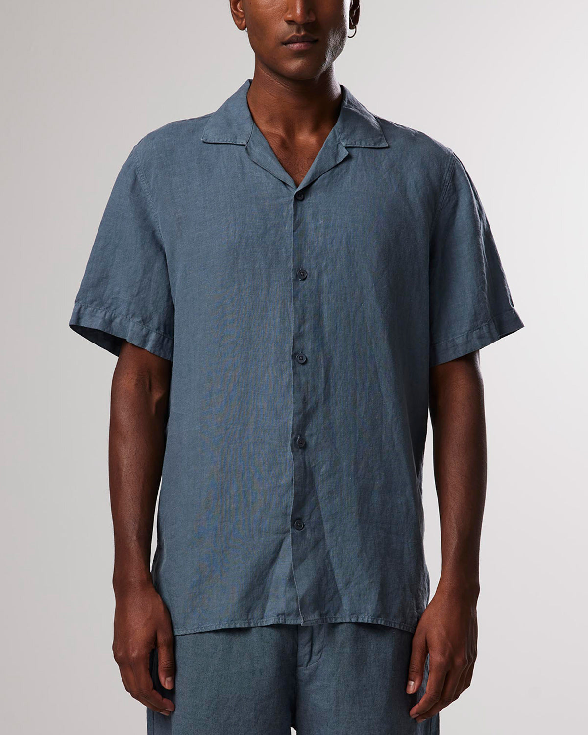 No Nationality Miyagi Linen Short Sleeve Shirt - Dusty Blue