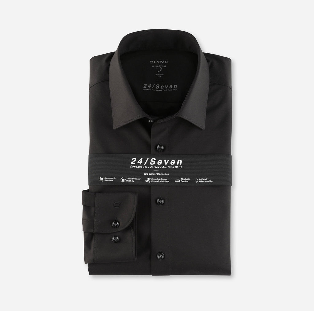 Olymp Luxor 24/7 Dynamic Flex Jersey Shirt - Black - Mitchell McCabe Menswear