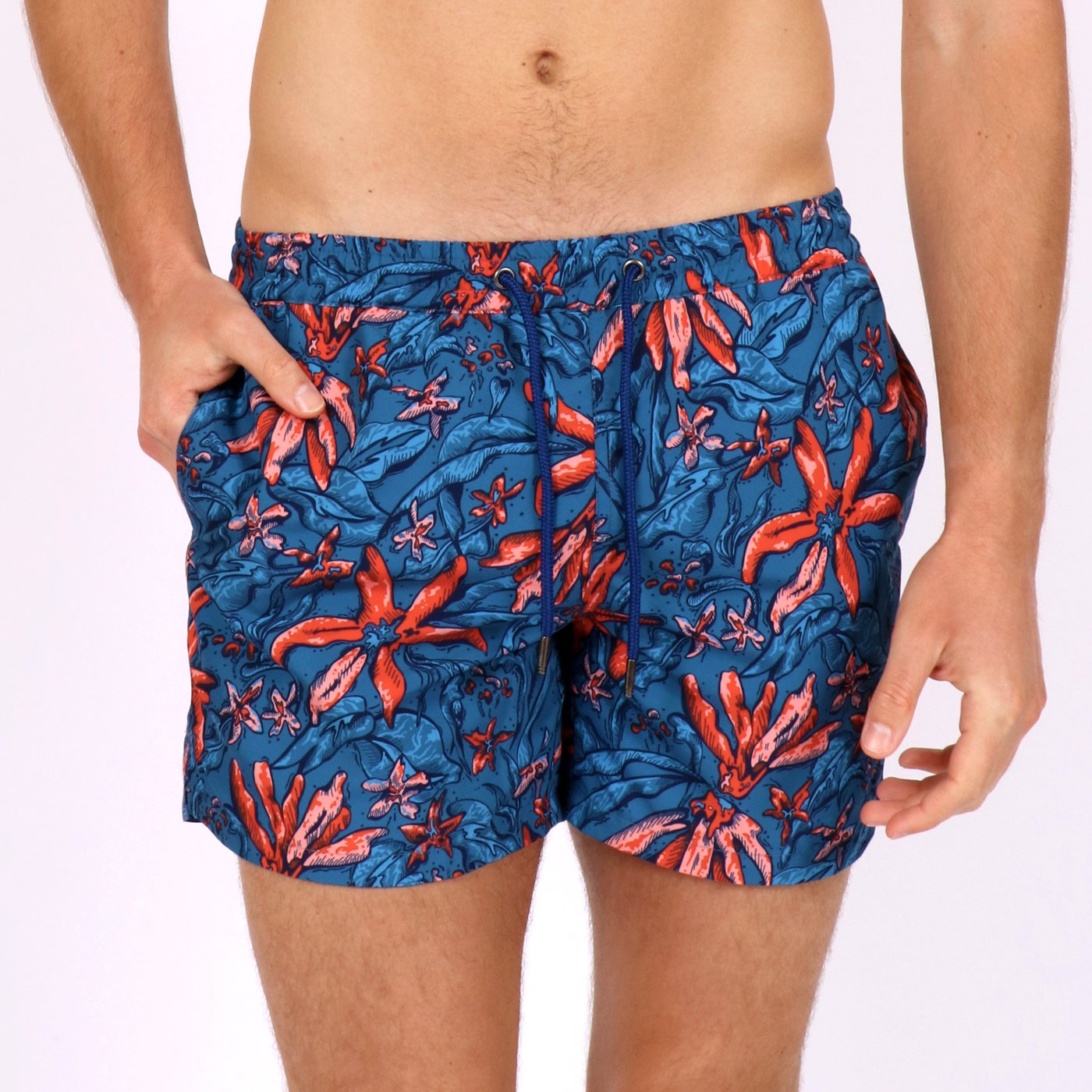 Original Weekend Swim Shorts - Jungle Floral in Aegean - Mitchell McCabe Menswear