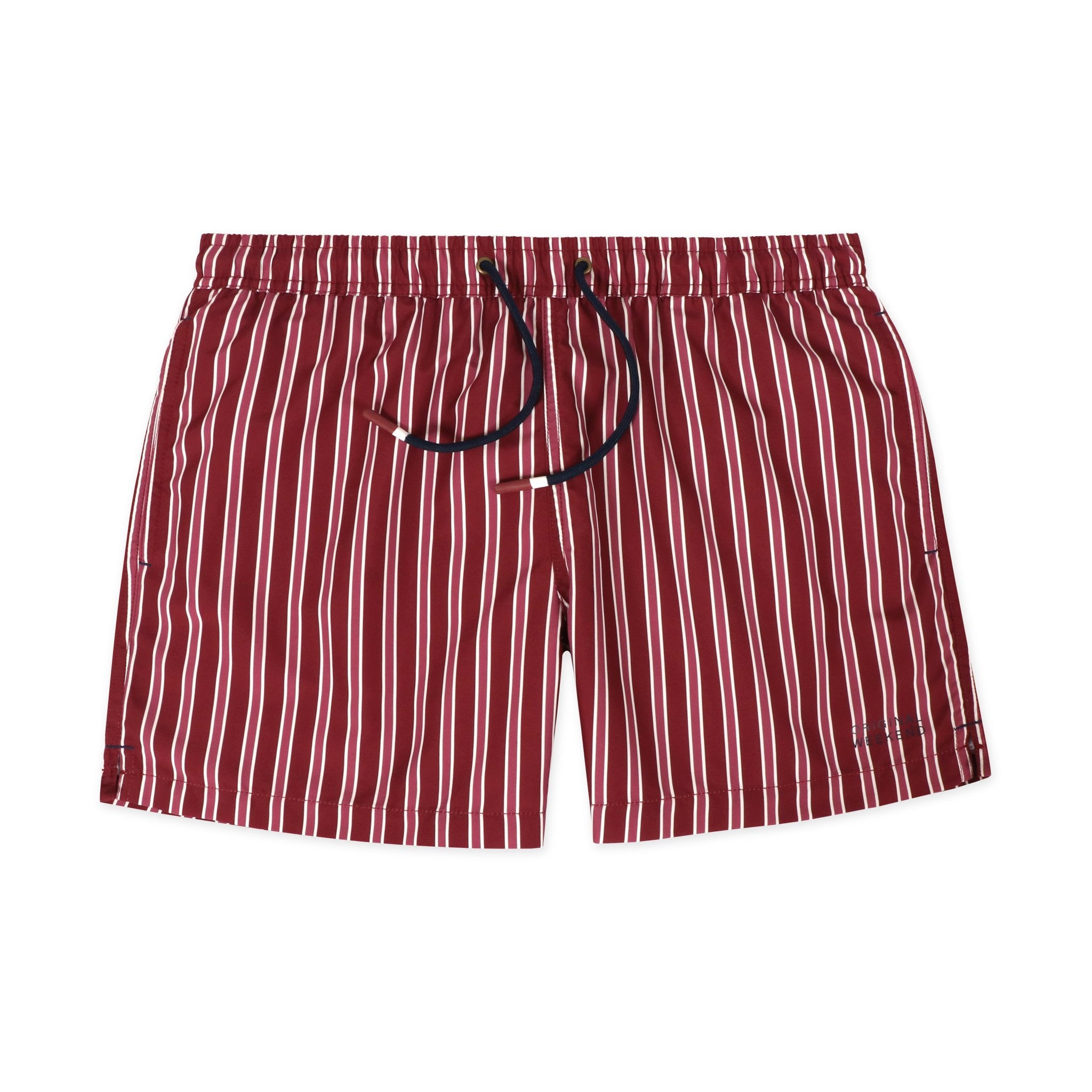Original Weekend Swim Shorts - Classic Stripe in Wine - Mitchell McCabe Menswear