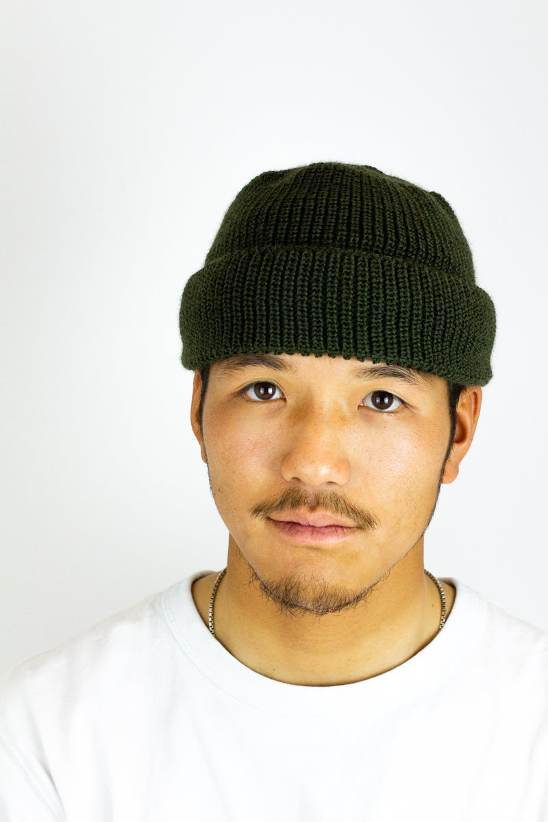 Leuchtfeuer Virgin Wool Beanie In Olive Green - Mitchell McCabe Menswear