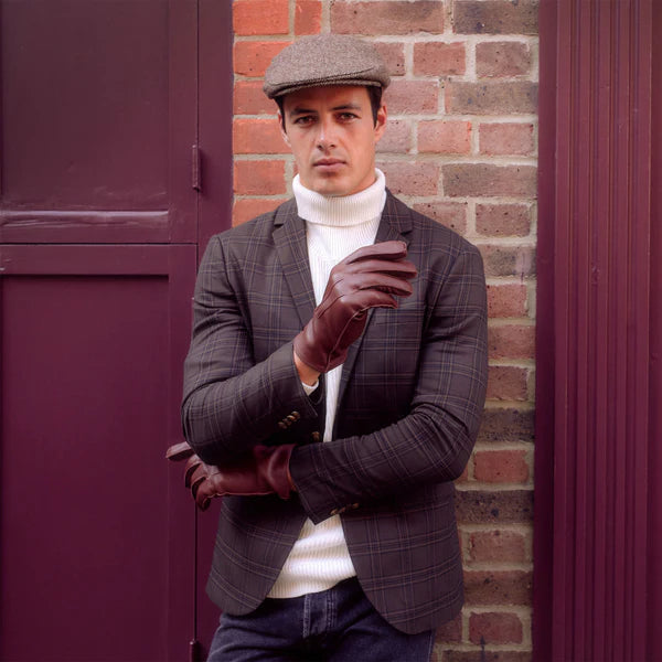 Dents Abraham Moon Tweed Herringbone Flat Cap Brown